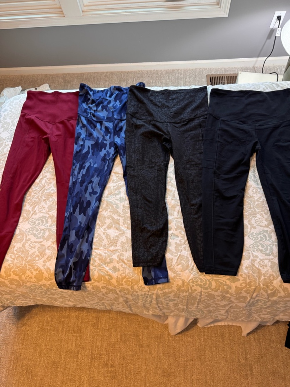 GAP Maternity Leggings Bundle - Burgundy, Blue Camo, Black